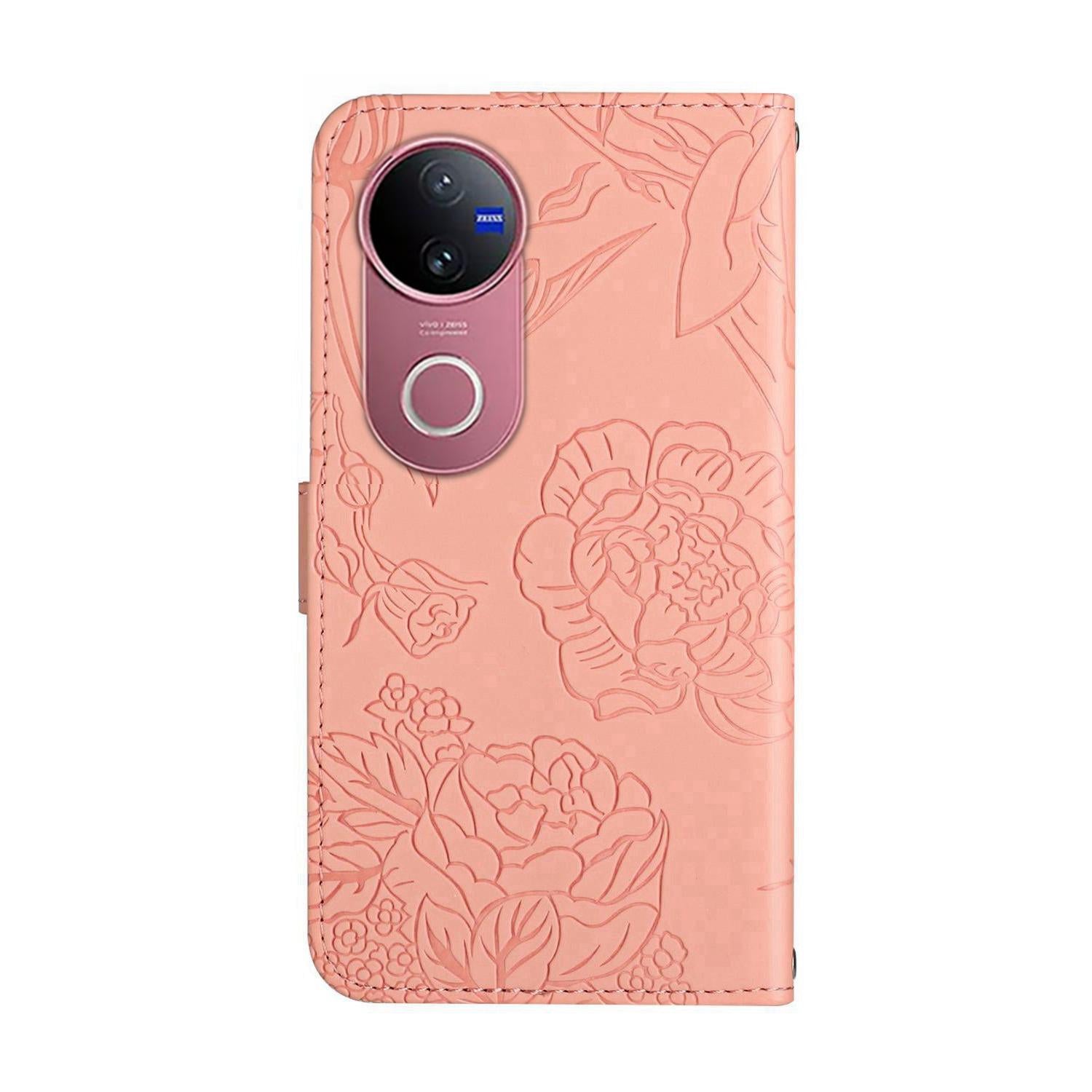 For-vivo-V50-5G-Global-HT03-Skin-Feel-Butterfly-Embossed-Flip-Leather-Phone-Case(Pink)