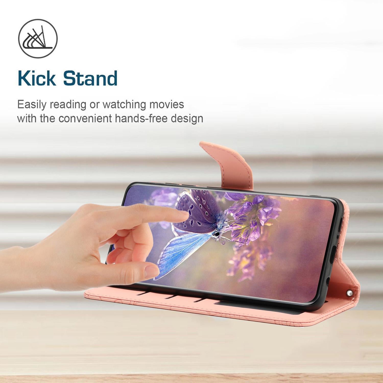 For-vivo-V50-5G-Global-HT03-Skin-Feel-Butterfly-Embossed-Flip-Leather-Phone-Case(Pink)