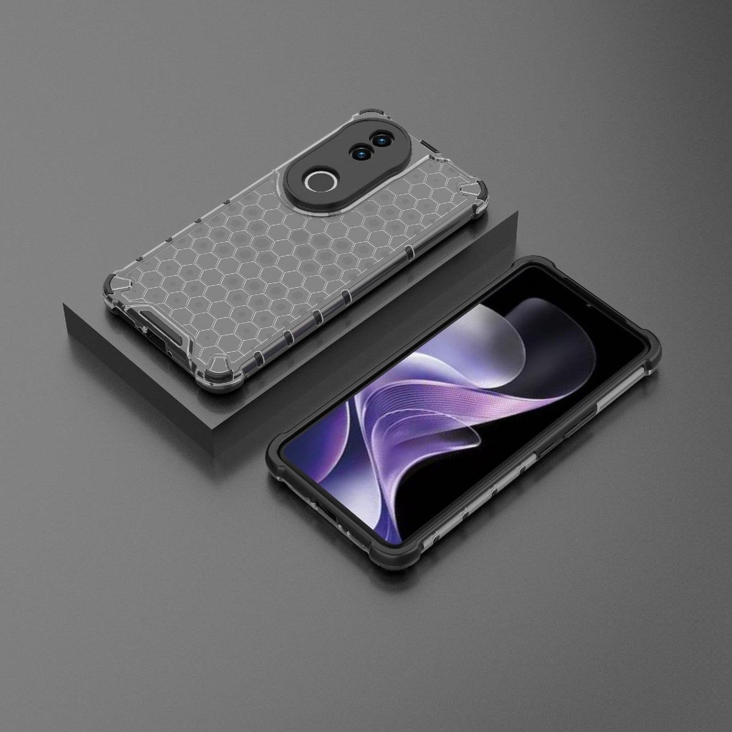 For-vivo-V50-5G-Global-Shockproof-Honeycomb-PC-+-TPU-Phone-Case(Black)