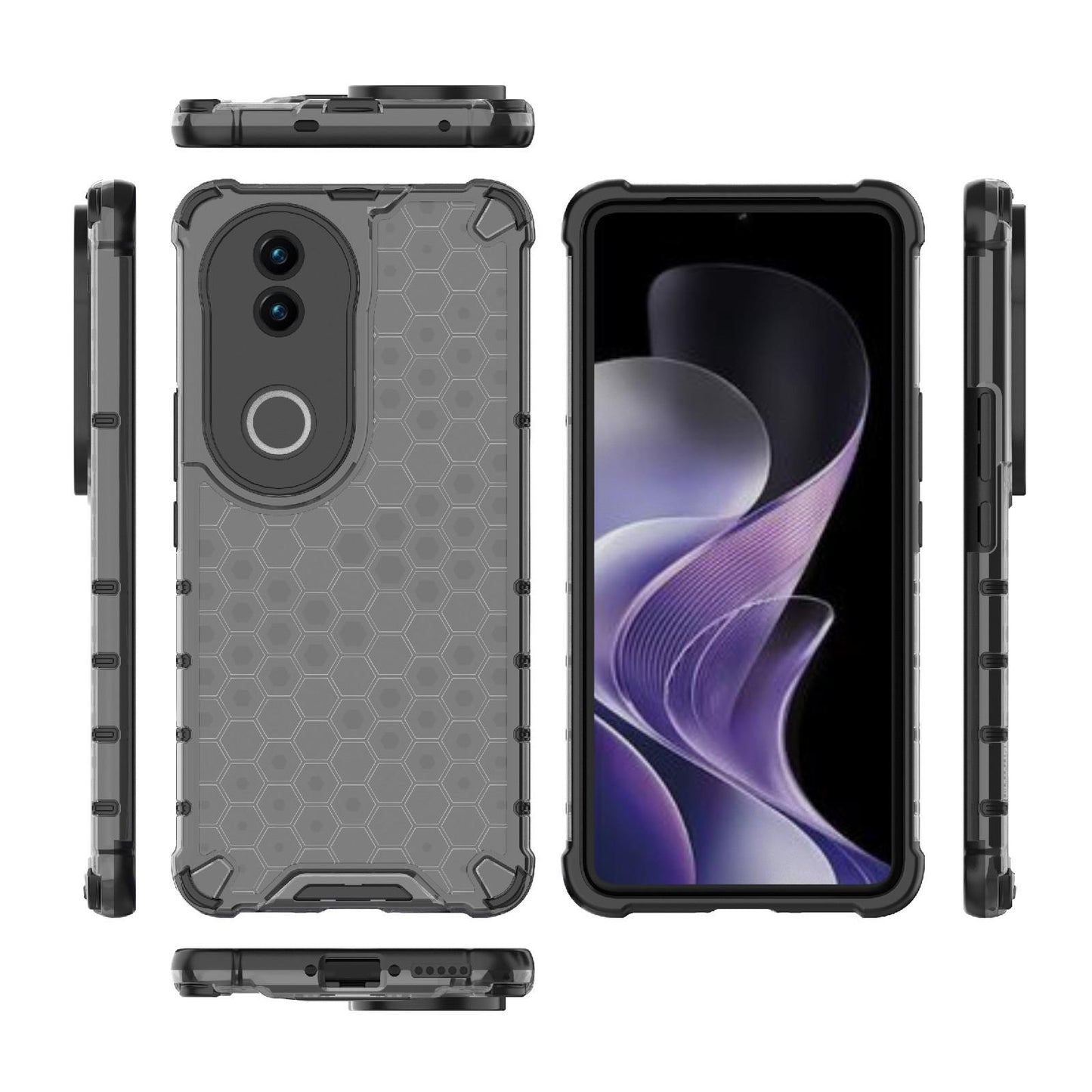 For-vivo-V50-5G-Global-Shockproof-Honeycomb-PC-+-TPU-Phone-Case(Black)