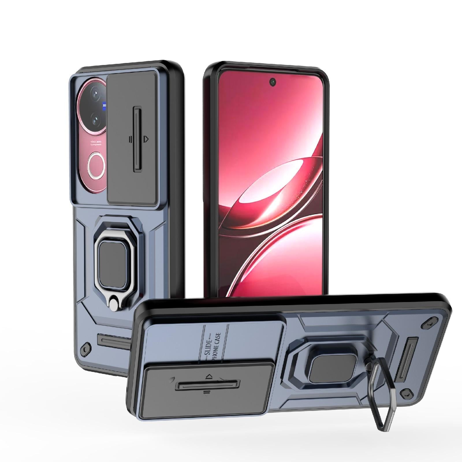 For-vivo-V50-5G-Global-Sliding-Camshield-TPU-+-PC-Shockproof-Phone-Case-with-Holder(Blue)