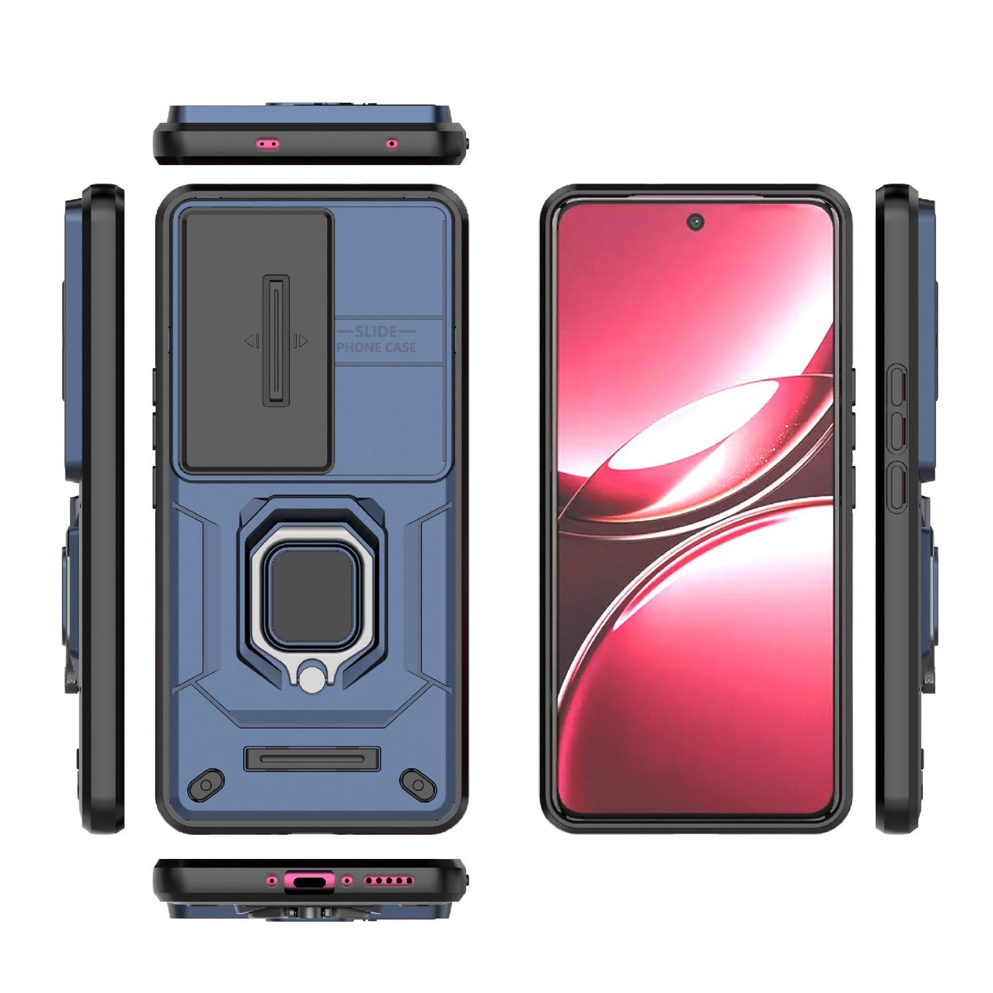 For-vivo-V50-5G-Global-Sliding-Camshield-TPU-+-PC-Shockproof-Phone-Case-with-Holder(Blue)