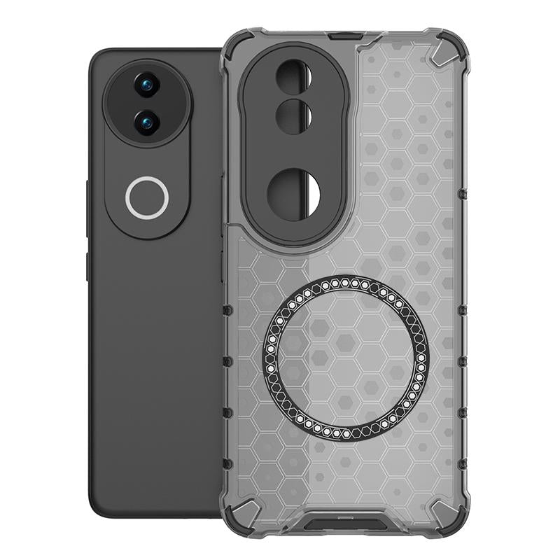 For-vivo-V50-5G-Global-Honeycomb-Magnetic-Ring-Shockproof-Phone-Case(Black)