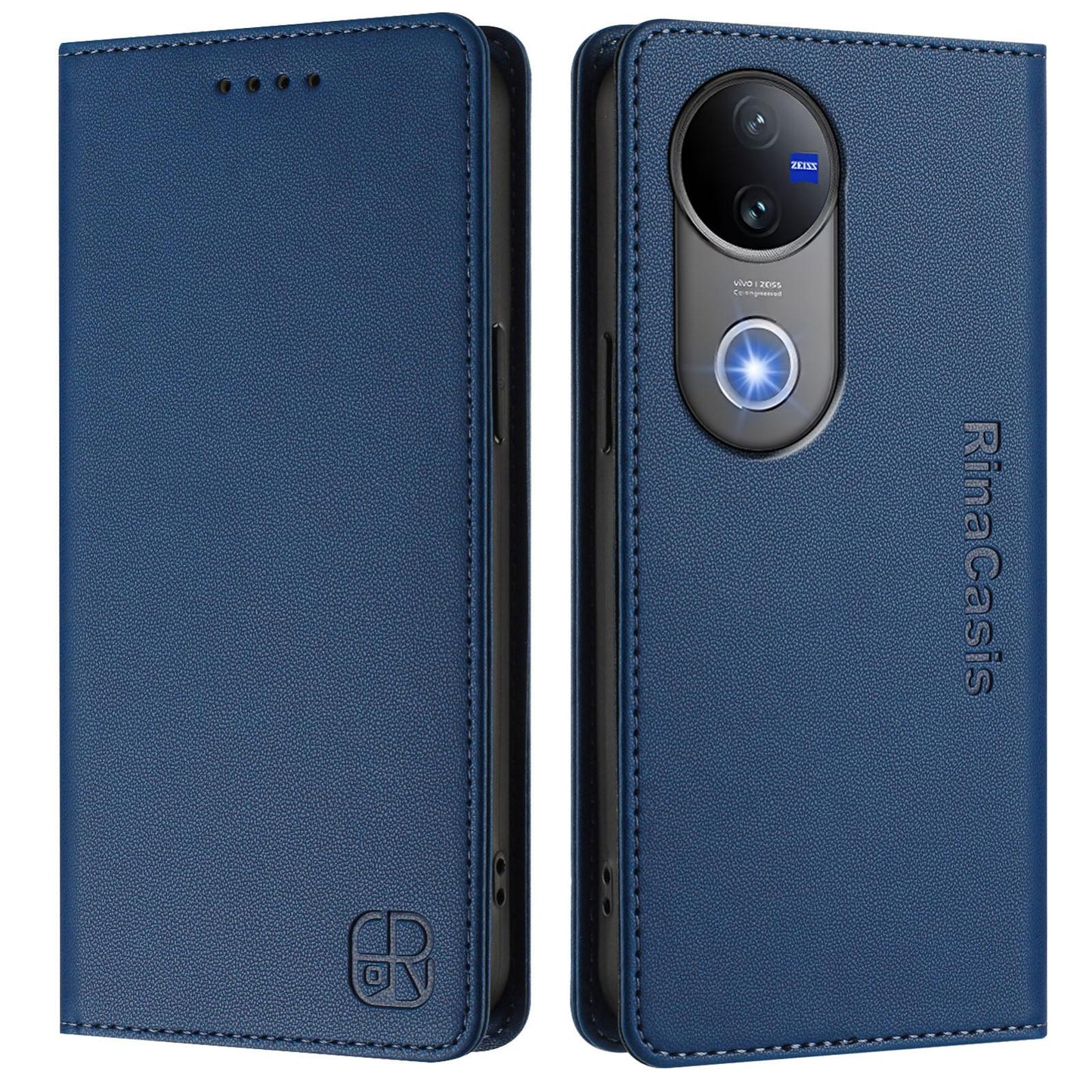 For-vivo-V50-5G-Global-RC01-Dual-Folded-Magnetic-Suction-RFID-Leather-Phone-Case(Dark-Blue)