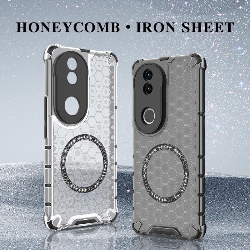 For-vivo-V50-5G-Global-Honeycomb-Magnetic-Ring-Shockproof-Phone-Case(Red)