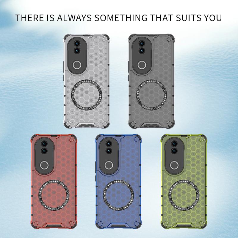 For-vivo-V50-5G-Global-Honeycomb-Magnetic-Ring-Shockproof-Phone-Case(Blue)