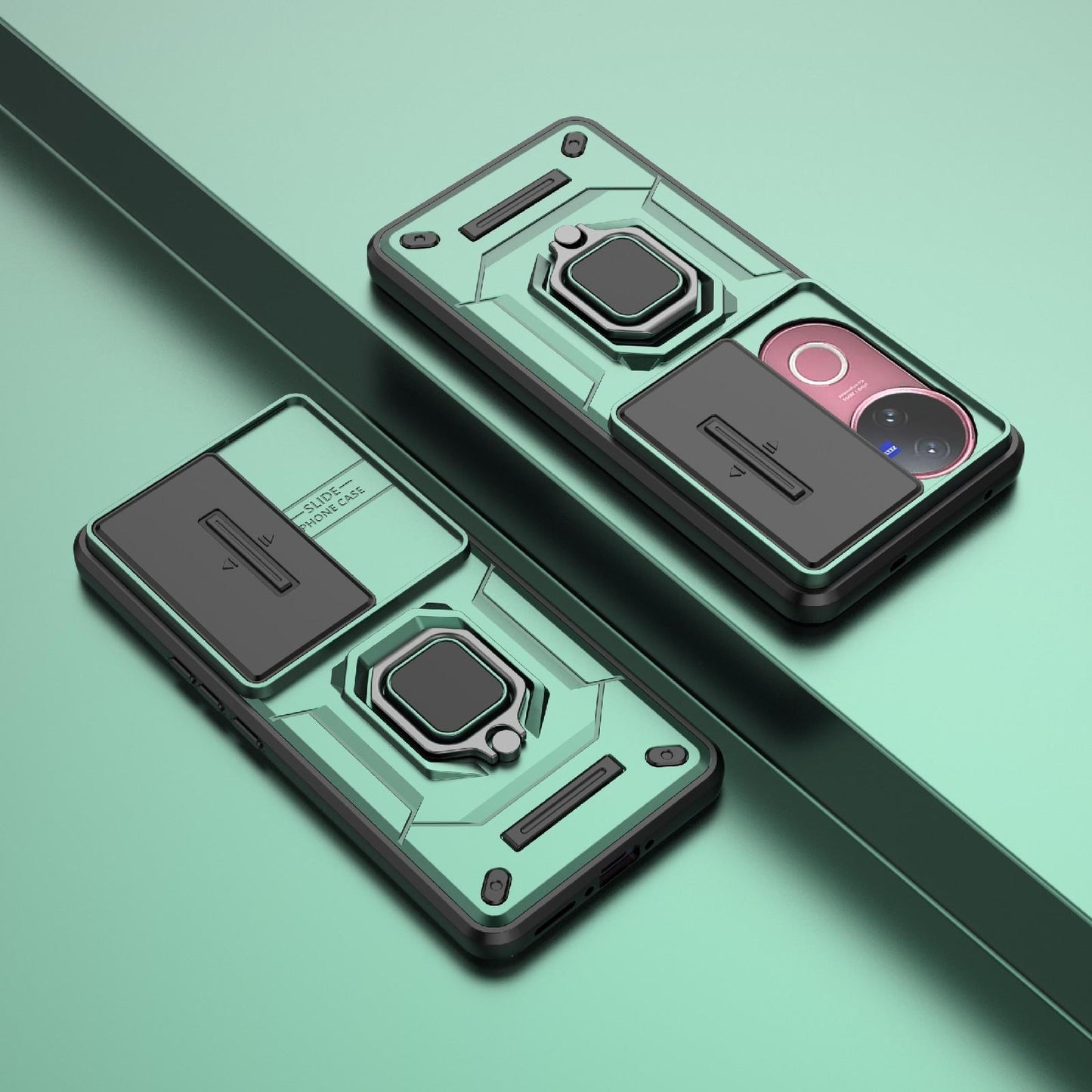 For-vivo-V50-5G-Global-Sliding-Camshield-TPU-+-PC-Shockproof-Phone-Case-with-Holder(Green)