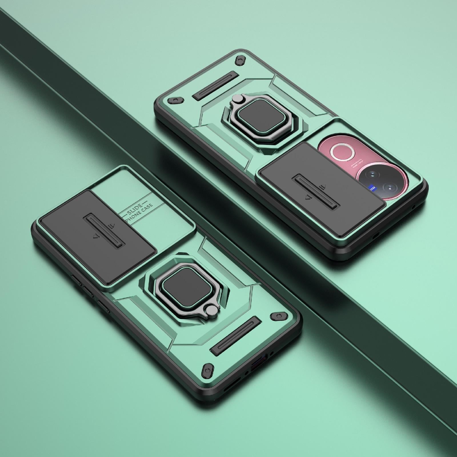 For-vivo-V50-5G-Global-Sliding-Camshield-TPU-+-PC-Shockproof-Phone-Case-with-Holder(Green)