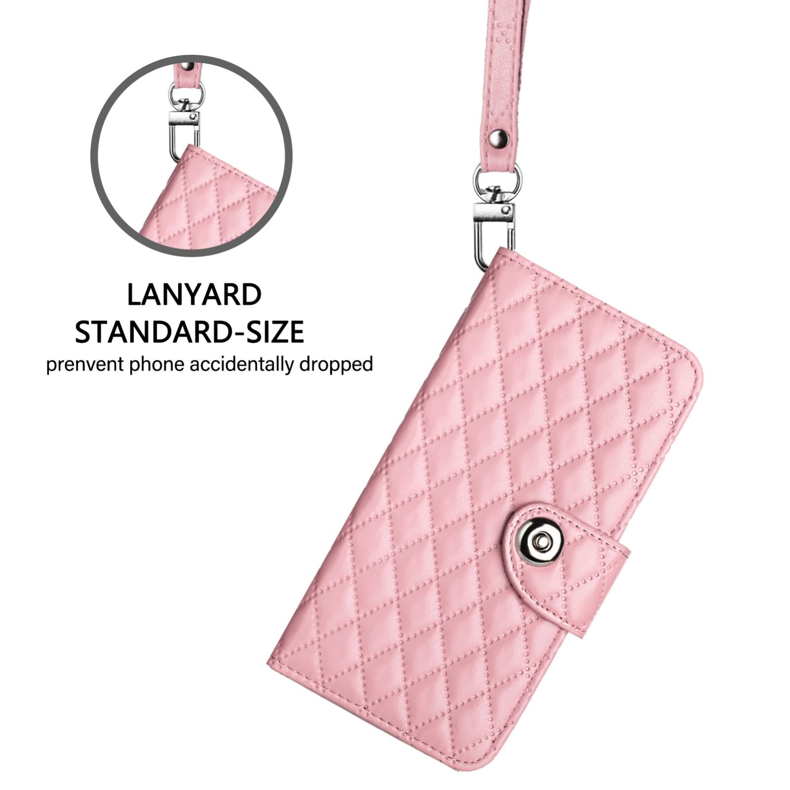 For-vivo-V50-5G-Global-Rhombic-Texture-Flip-Leather-Phone-Case-with-Lanyard(Pink)
