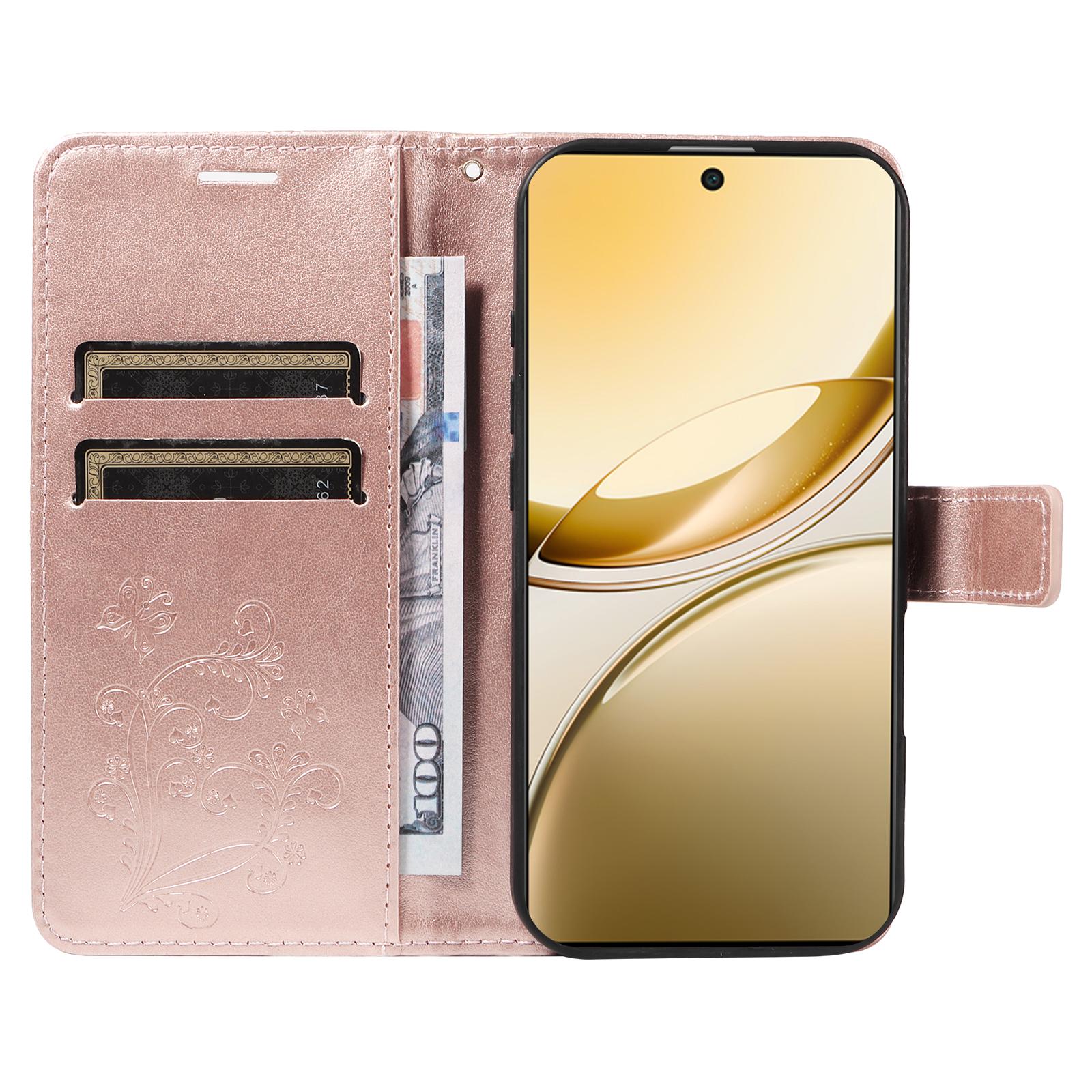 For-vivo-V50-5G-Global-3D-Butterfly-Embossed-Pattern-Flip-Leather-Phone-Case(Rose-Gold)