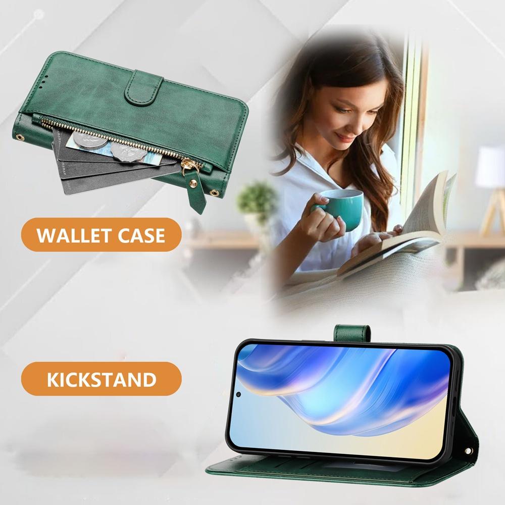For-vivo-V50-Global-Multi-Card-Slots-Zipper-Wallet-Leather-Phone-Case(Green)