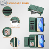 For-vivo-V50-Global-Multi-Card-Slots-Zipper-Wallet-Leather-Phone-Case(Green)