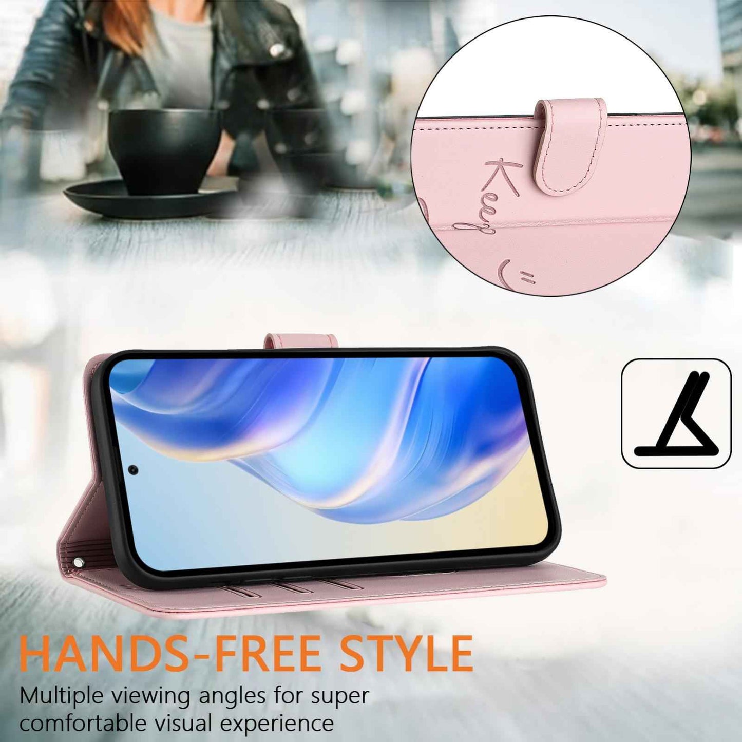 For-vivo-V50-Lite-5G-Smile-Embossing-RFID-Leather-Phone-Case(Pink)