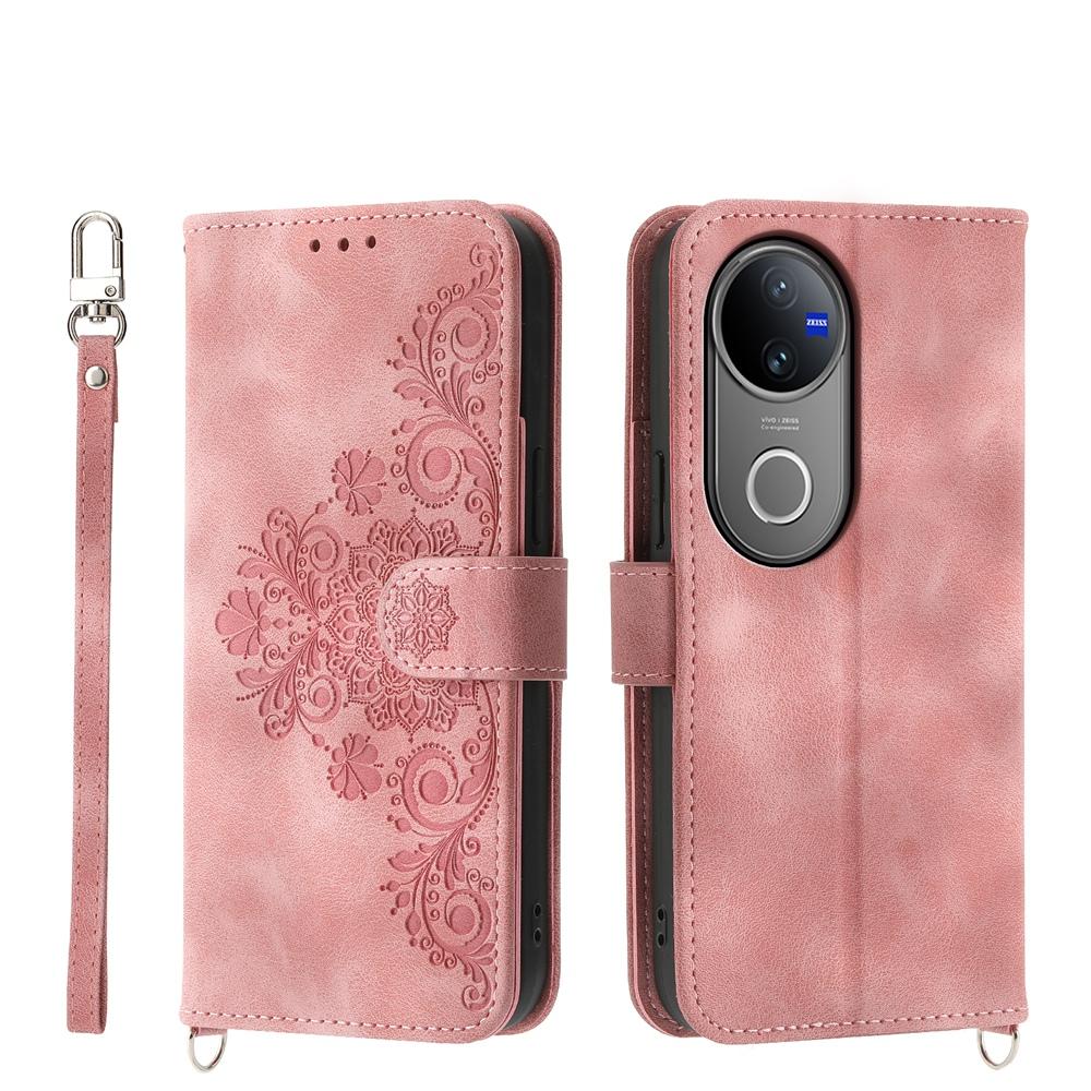 For-vivo-V50-Skin-Feel-Flowers-Embossed-Wallet-Leather-Phone-Case(Pink)