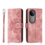 For-vivo-V50-Skin-Feel-Flowers-Embossed-Wallet-Leather-Phone-Case(Pink)