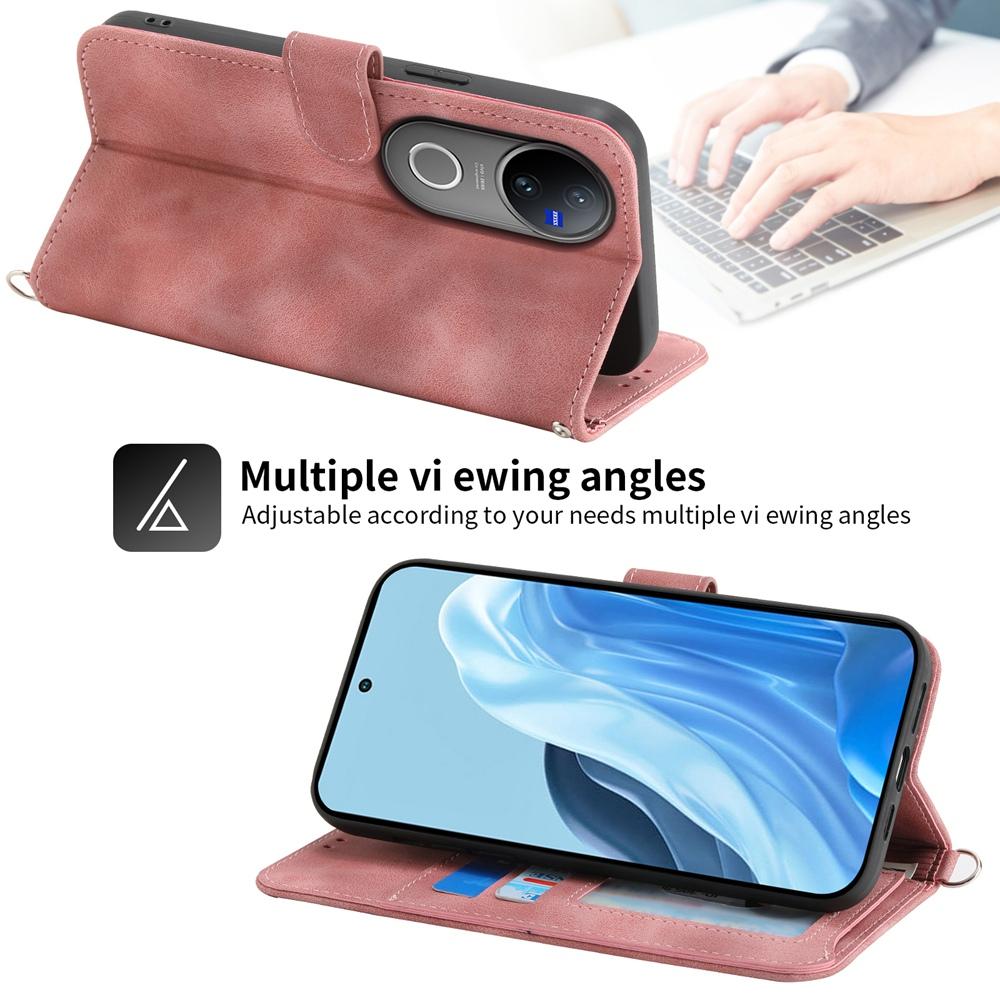 For-vivo-V50-Skin-Feel-Flowers-Embossed-Wallet-Leather-Phone-Case(Pink)