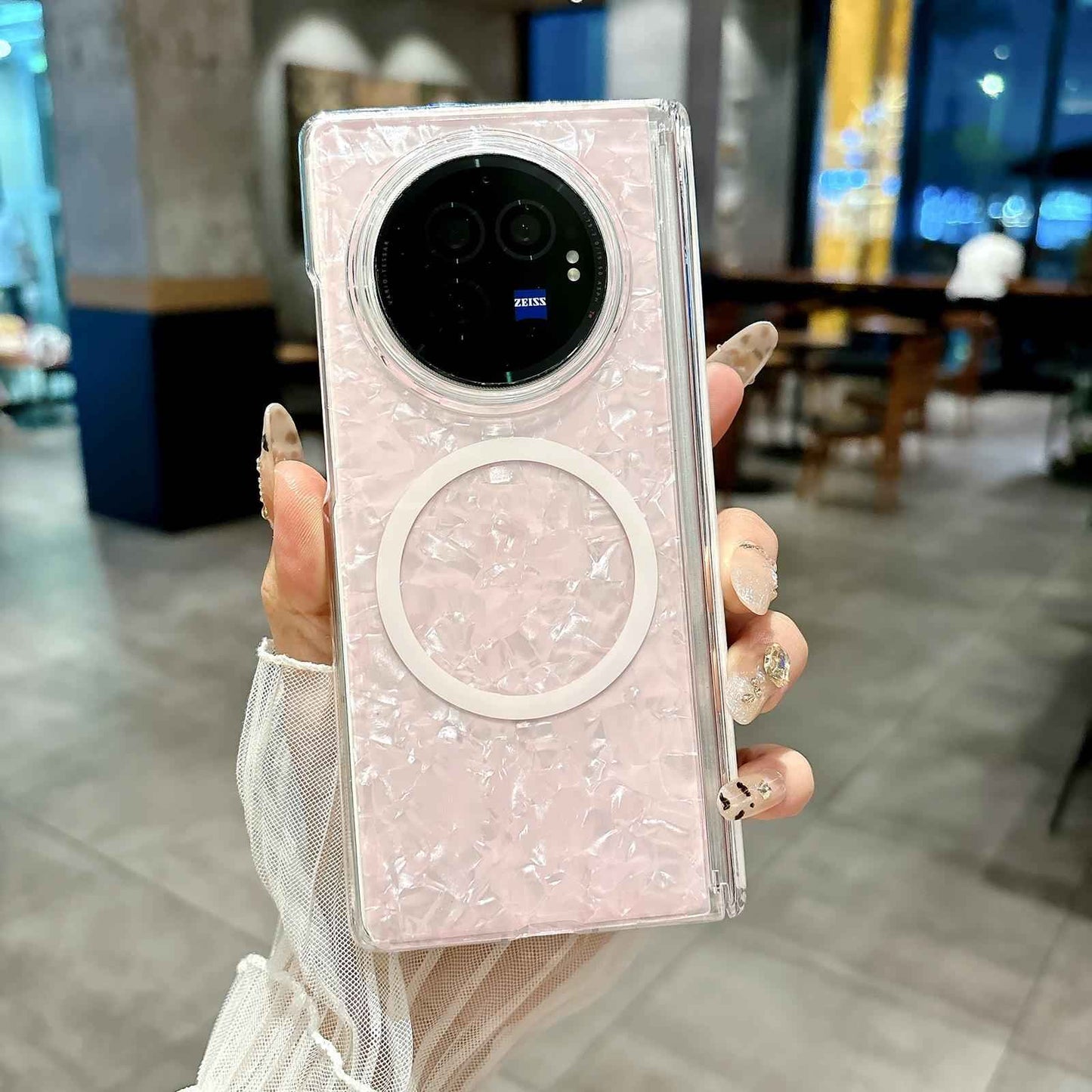 For-vivo-X-Fold3-Pro-Magnetic-Axis-Pearlescent-Shell-Texture-MagSafe-Phone-Case(Pink)