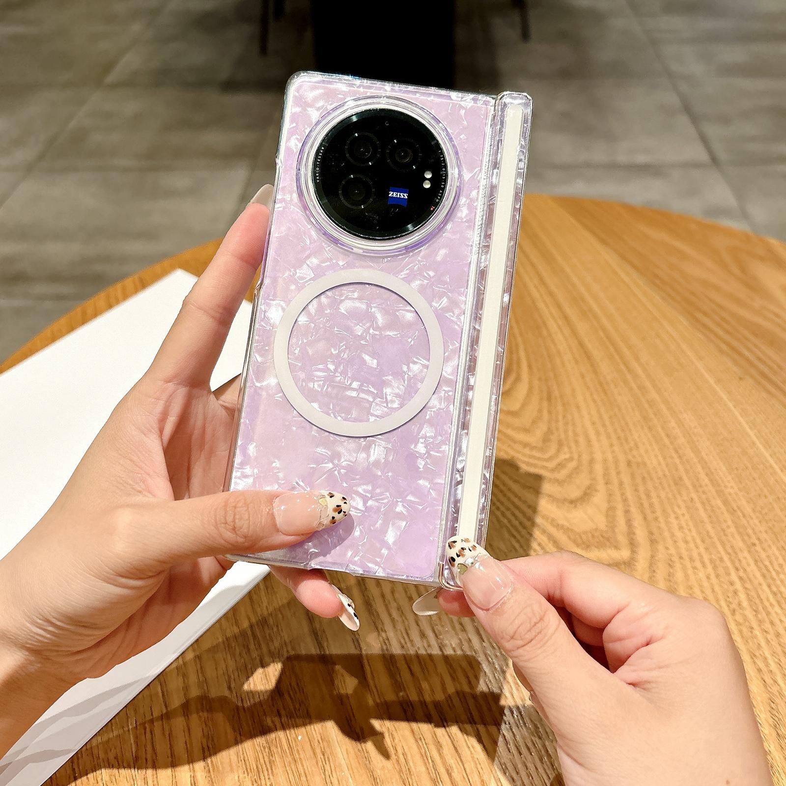 For-vivo-X-Fold3-Pro-Magnetic-Axis-Pearlescent-Shell-Texture-MagSafe-Phone-Case(Pink)