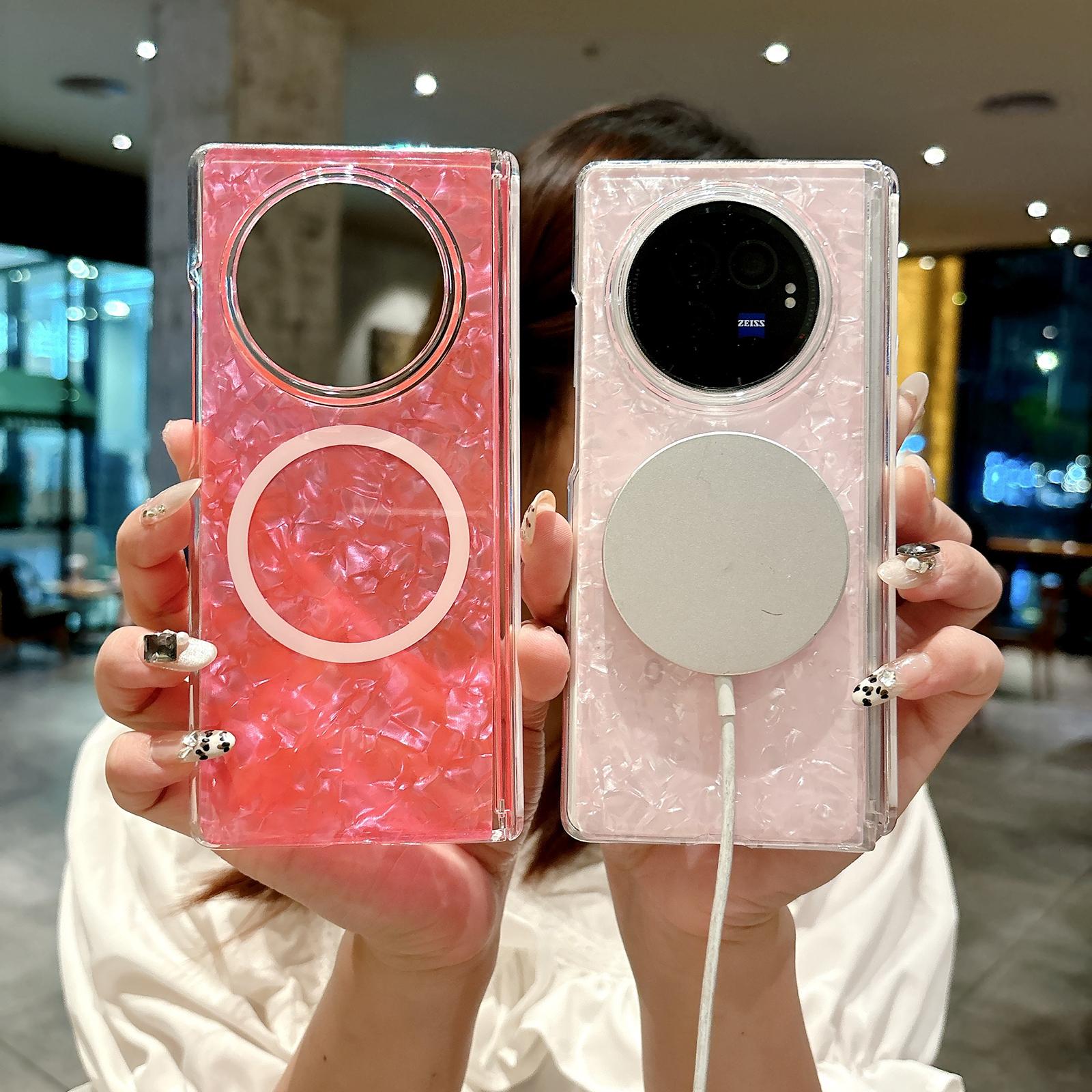 For-vivo-X-Fold3-Pro-Magnetic-Axis-Pearlescent-Shell-Texture-MagSafe-Phone-Case(Pink)