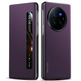 For-vivo-X-Fold3-Pro-SULADA-Kevlar-600D-Texture-Smart-Window-Leather-Phone-Case(Purple)
