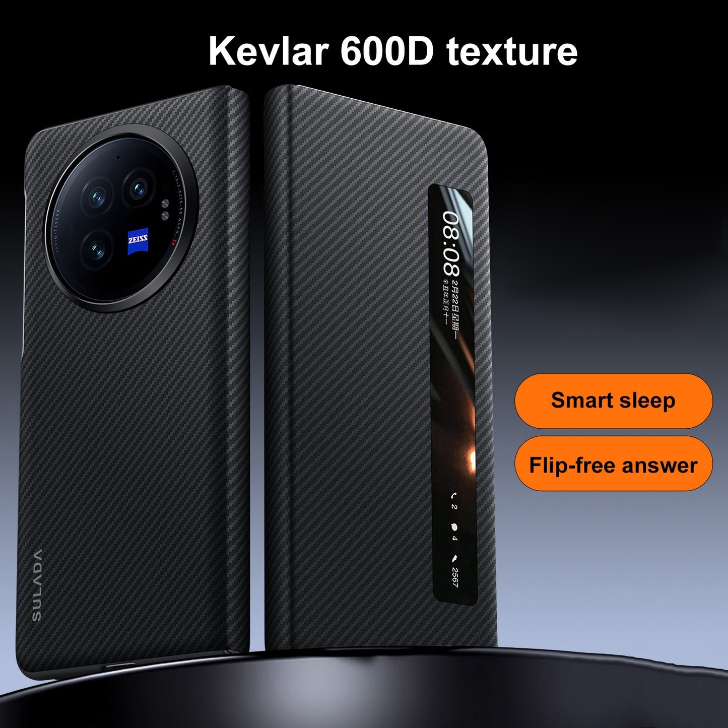 For-vivo-X-Fold3-Pro-SULADA-Kevlar-600D-Texture-Smart-Window-Leather-Phone-Case(Purple)