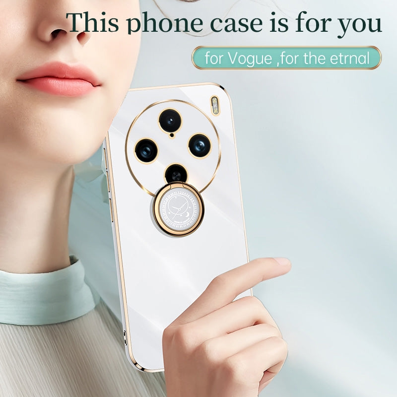 For-vivo-X100-Pro-5G-XINLI-Straight-Edge-6D-Electroplate-TPU-Phone-Case-with-Ring-Holder(Black)
