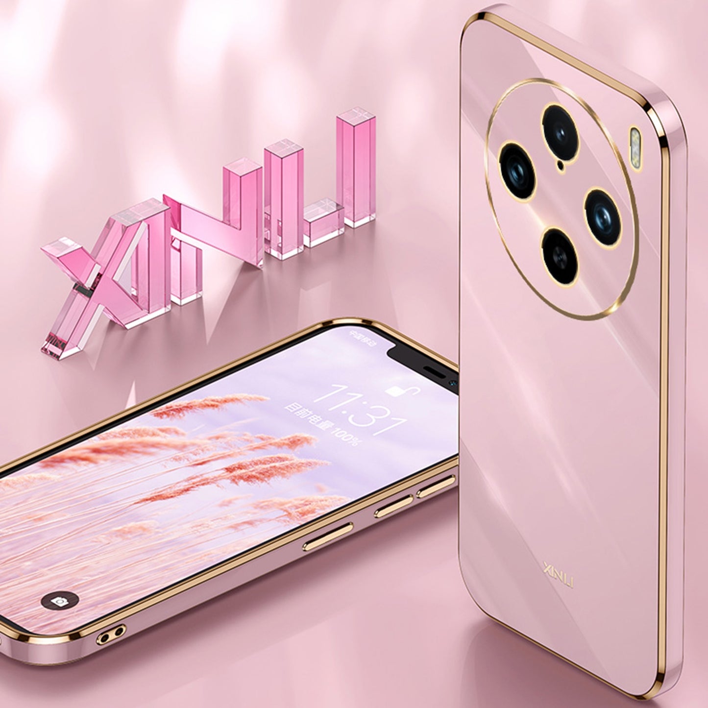 For-vivo-X100-Pro-5G-XINLI-Straight-Edge-6D-Electroplate-TPU-Phone-Case-with-Ring-Holder(Black)