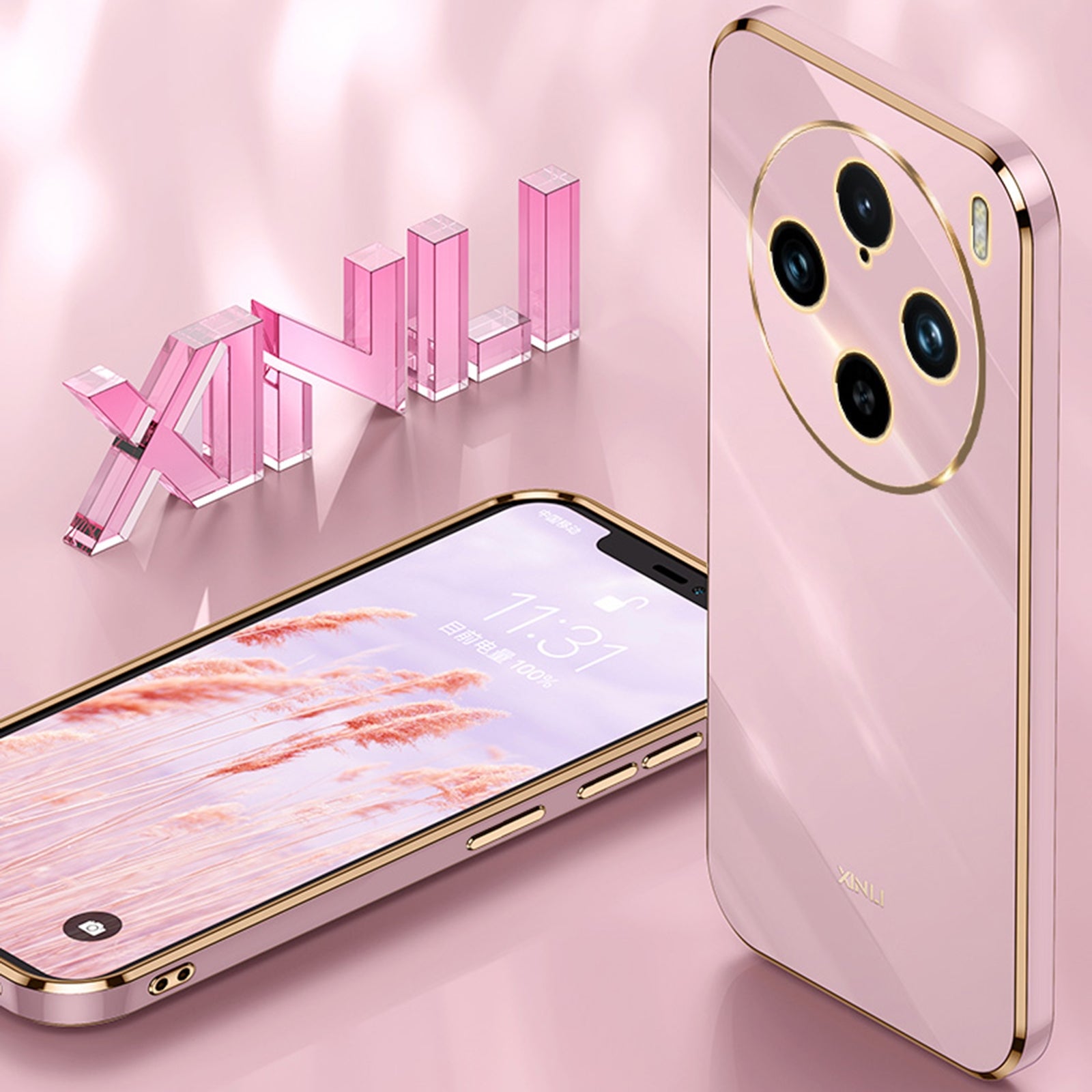 For-vivo-X100-Pro-5G-XINLI-Straight-Edge-6D-Electroplate-TPU-Phone-Case-with-Ring-Holder(Black)
