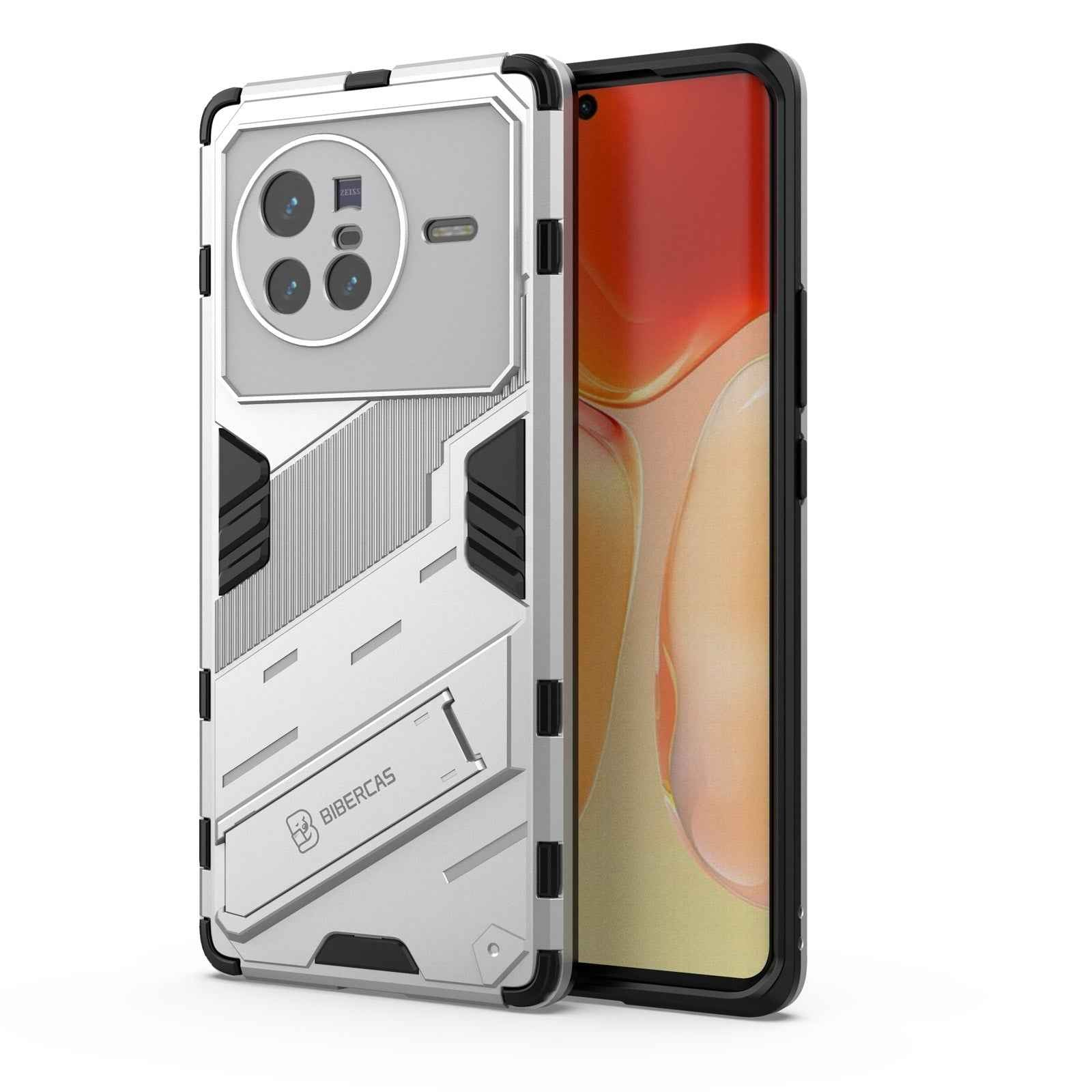 For-vivo-X80-Punk-Armor-PC-+-TPU-Phone-Case-with-Holder(White)