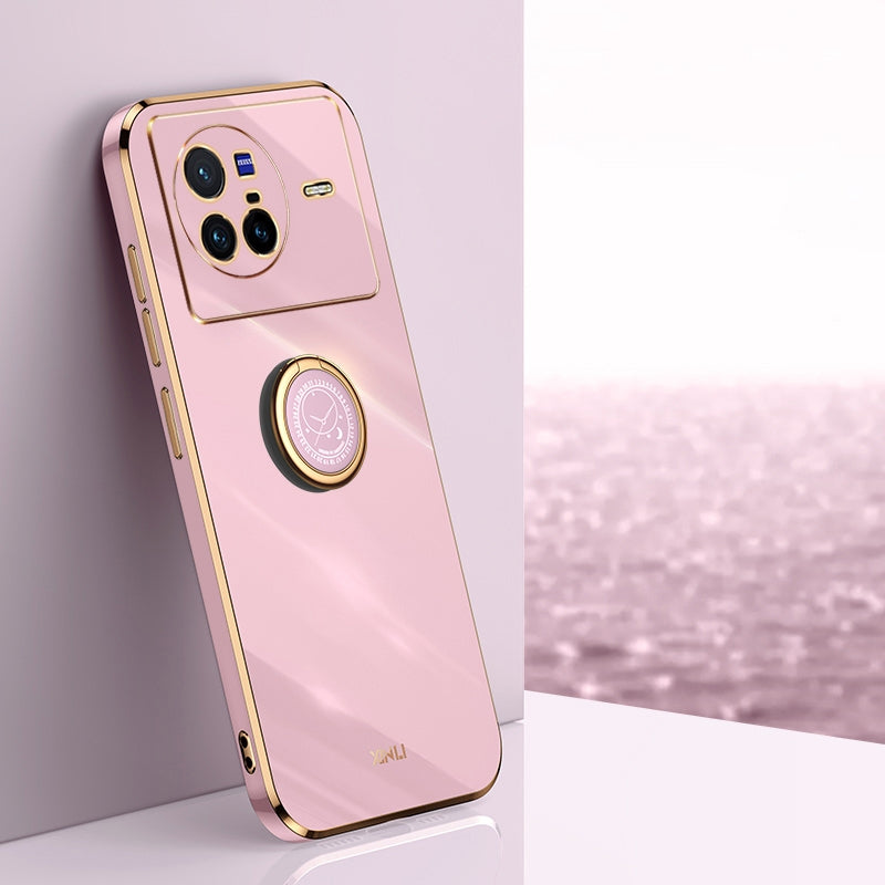 For-vivo-X80-XINLI-Straight-Edge-6D-Electroplate-TPU-Phone-Case-with-Ring-Holder(Cherry-Purple)