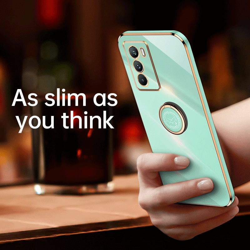 For-vivo-X80-XINLI-Straight-Edge-6D-Electroplate-TPU-Phone-Case-with-Ring-Holder(Cherry-Purple)