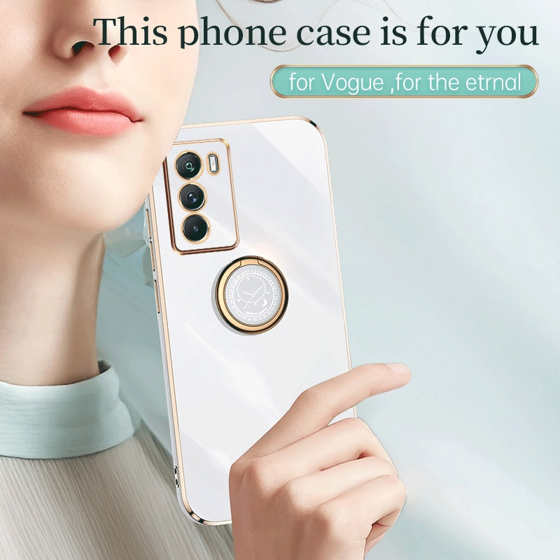 For-vivo-X80-XINLI-Straight-Edge-6D-Electroplate-TPU-Phone-Case-with-Ring-Holder(Cherry-Purple)