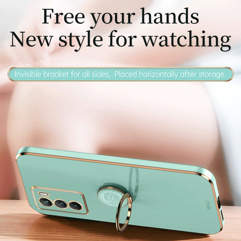 For-vivo-X80-XINLI-Straight-Edge-6D-Electroplate-TPU-Phone-Case-with-Ring-Holder(Cherry-Purple)