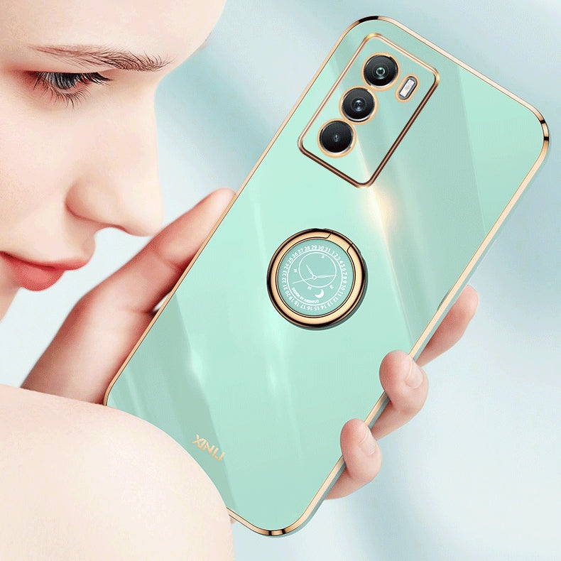 For-vivo-X80-XINLI-Straight-Edge-6D-Electroplate-TPU-Phone-Case-with-Ring-Holder(Cherry-Purple)