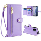 For-vivo-X90-Sheep-Texture-Cross-body-Zipper-Wallet-Leather-Phone-Case(Purple)