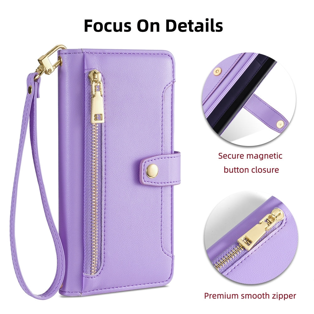 For-vivo-X90-Sheep-Texture-Cross-body-Zipper-Wallet-Leather-Phone-Case(Purple)