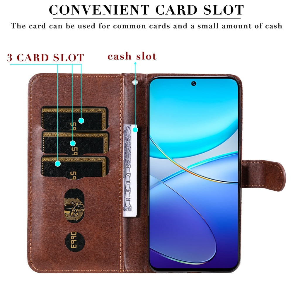 For-vivo-Y100-IDN-/-Y200e-5G-Global-Fashion-Calf-Texture-Zipper-Leather-Phone-Case(Brown)