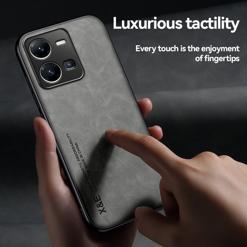 For-vivo-Y35-4G-/-Y35+-Skin-Feel-Magnetic-Leather-Back-Phone-Case(Dark-Grey)