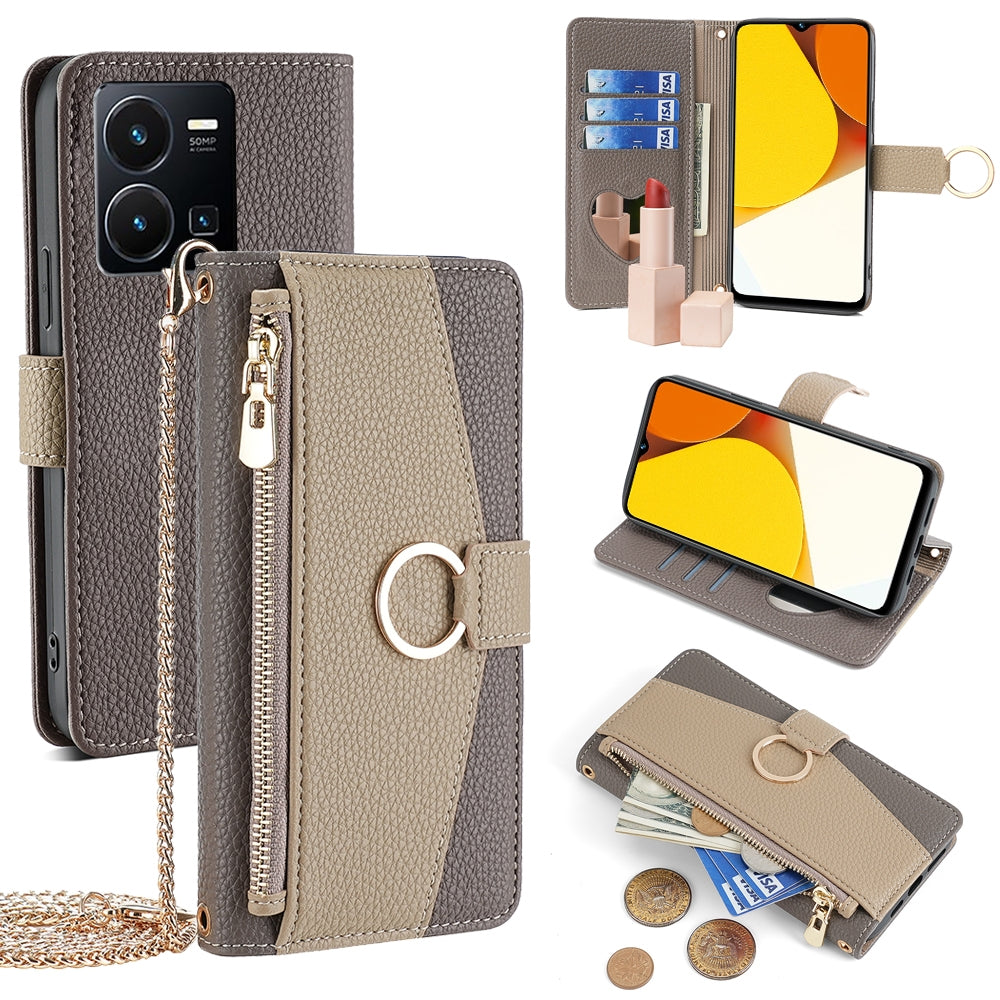For-vivo-Y35-4G-/-Y22-/-Y22s-Crossbody-Litchi-Texture-Leather-Phone-Case(Grey)