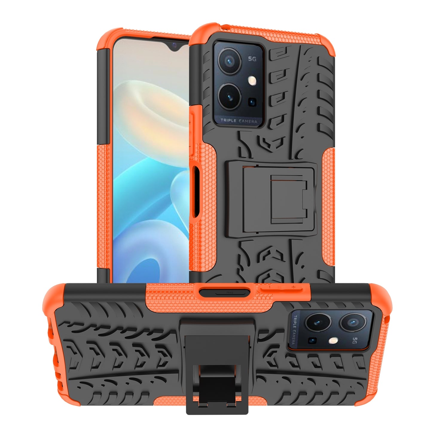 For-vivo-Y75-/-Y55-/-T1-5G-Tire-Texture-TPU-+-PC-Phone-Case-with-Holder(Orange)