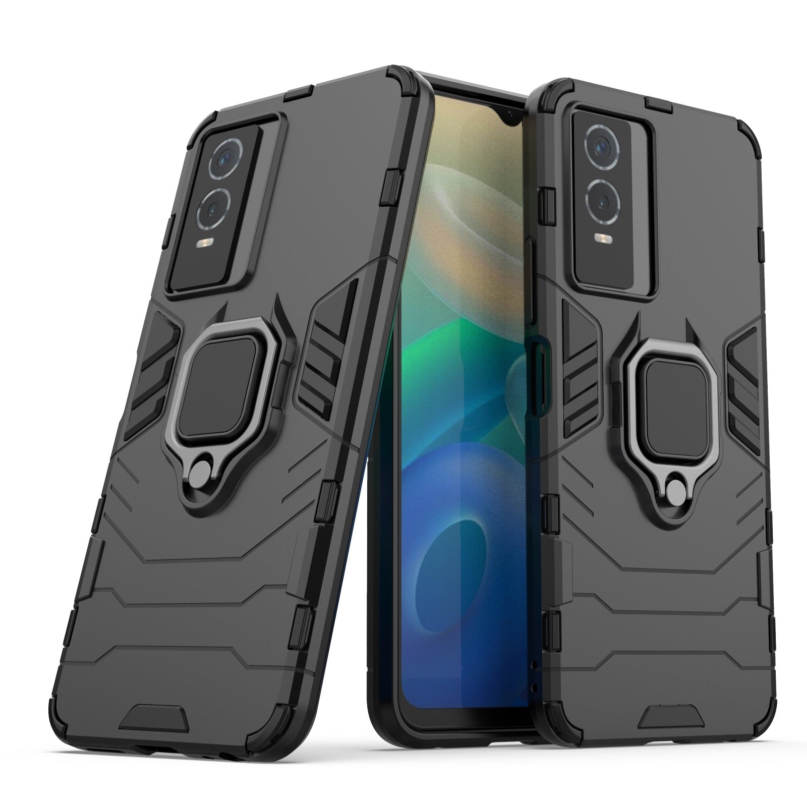For-vivo-Y76s-5G-Shockproof-PC-+-TPU-Holder-Phone-Case(Black)