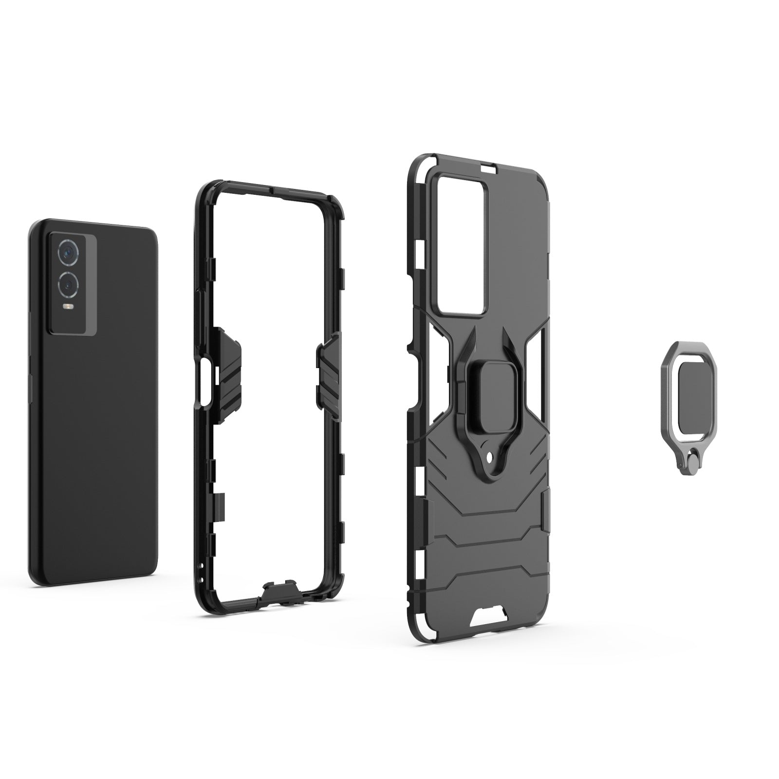 For-vivo-Y76s-5G-Shockproof-PC-+-TPU-Holder-Phone-Case(Black)