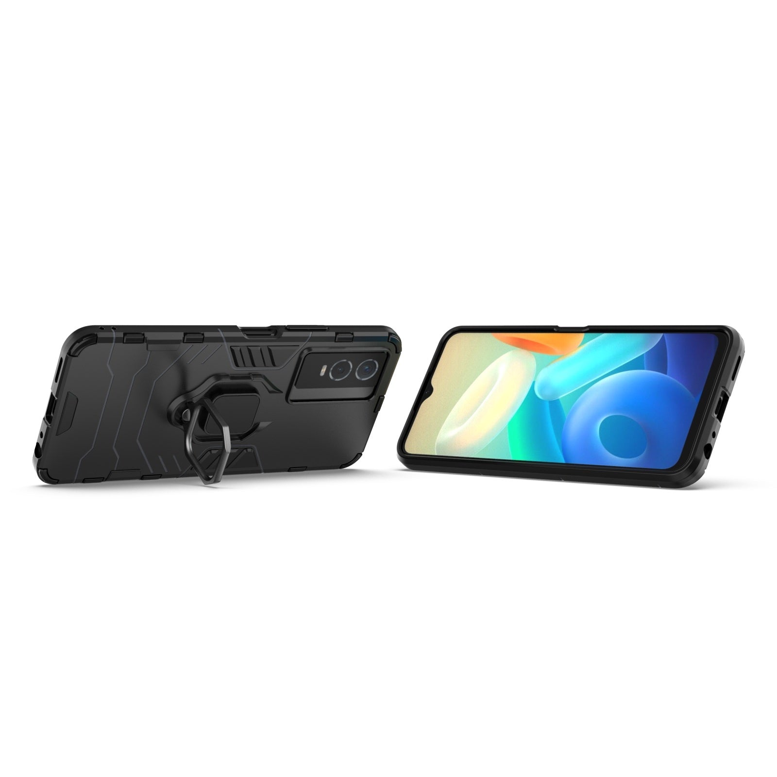 For-vivo-Y76s-5G-Shockproof-PC-+-TPU-Holder-Phone-Case(Black)