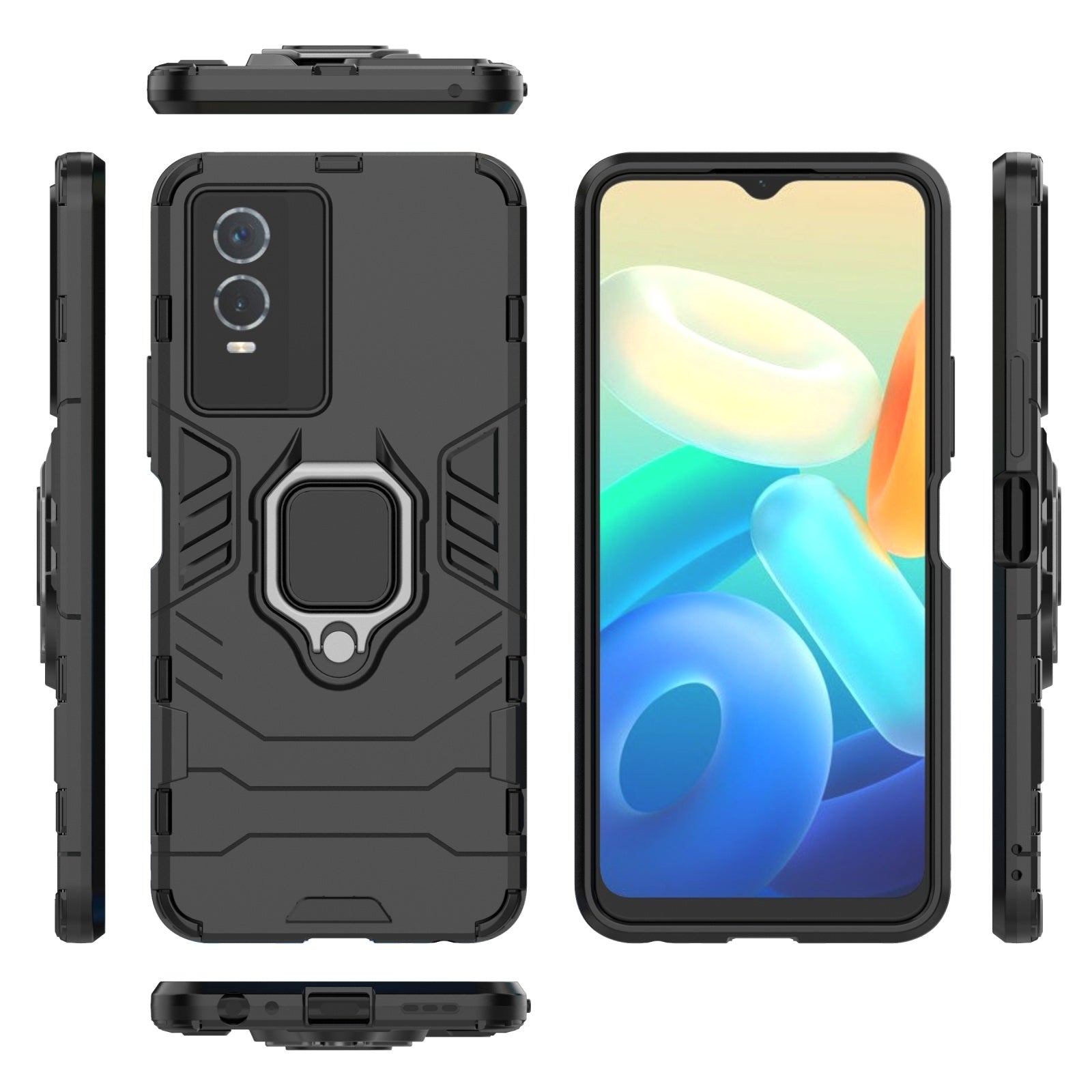 For-vivo-Y76s-5G-Shockproof-PC-+-TPU-Holder-Phone-Case(Black)