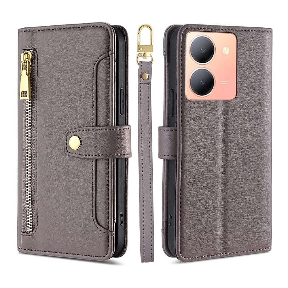 For-vivo-Y78-5G-Lite-Sheep-Texture-Cross-body-Zipper-Wallet-Leather-Phone-Case(Grey)