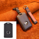 For-Volvo-Single-Slit-Style-Car-Cowhide-Leather-Key-Protective-Cover-Key-Case-(Black)
