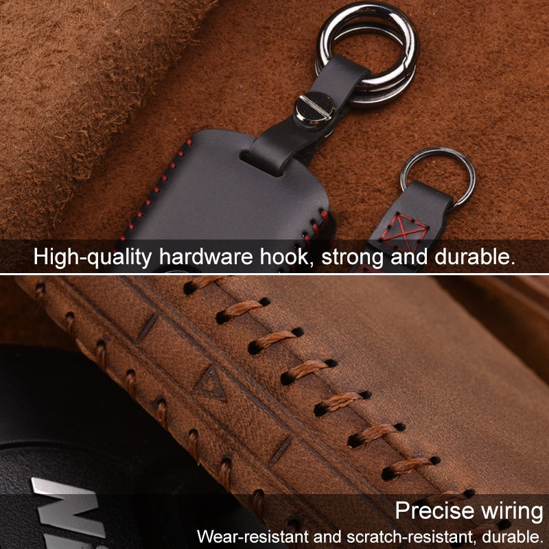 For-Volvo-Single-Slit-Style-Car-Cowhide-Leather-Key-Protective-Cover-Key-Case-(Black)