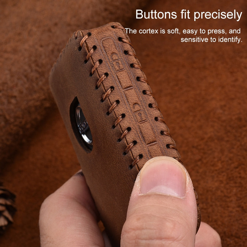 For-Volvo-Single-Slit-Style-Car-Cowhide-Leather-Key-Protective-Cover-Key-Case-(Black)