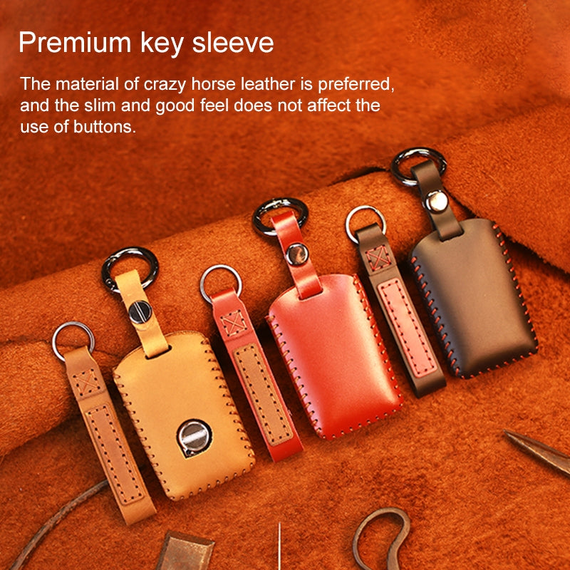 For-Volvo-Single-Slit-Style-Car-Cowhide-Leather-Key-Protective-Cover-Key-Case-(Black)