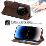 For-Xiaomi-14-Ultra-Skin-feel-Flowers-Embossed-Wallet-Leather-Phone-Case(Brown)